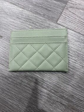 LIGHT GREEN QUILTED CAVIAR CARD HOLDER WALLET